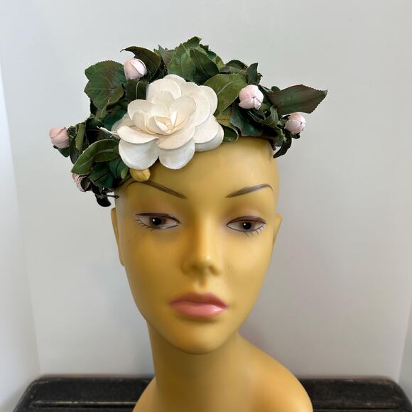 Vintage 60s Joseph Magnin Leafy Floral Fascinator Hat - Picture 1 of 7